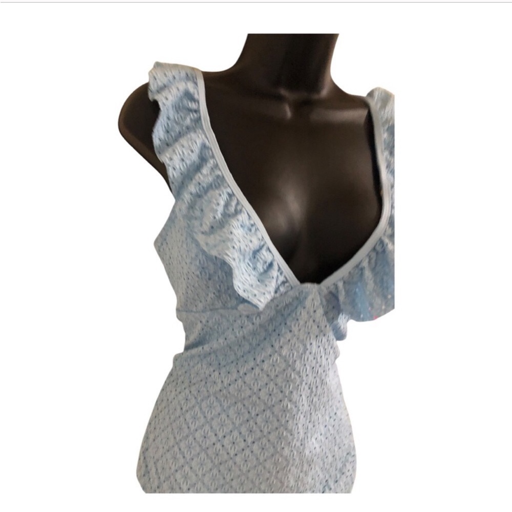 Betsey Johnson Clear sky blue 1piece Ruffle strap eyelet Swimsuit size large new - Picture 5 of 15
